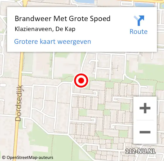 Locatie op kaart van de 112 melding: Brandweer Met Grote Spoed Naar Klazienaveen, De Kap op 31 december 2021 19:02