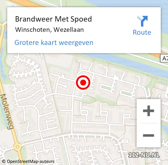 Locatie op kaart van de 112 melding: Brandweer Met Spoed Naar Winschoten, Wezellaan op 31 december 2021 19:11
