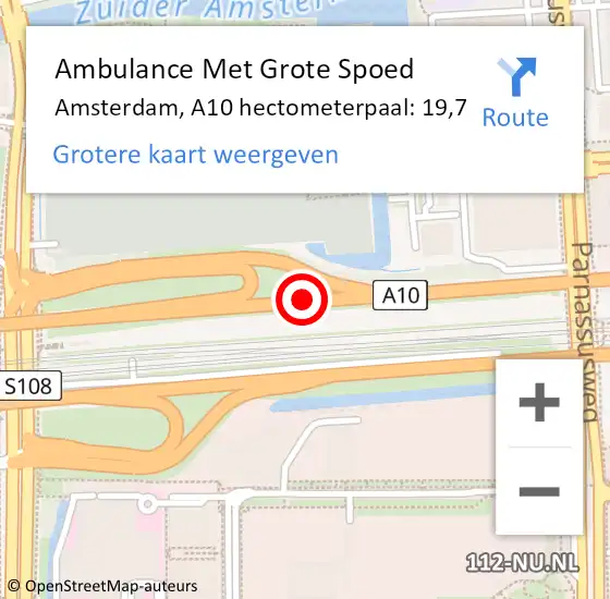 Locatie op kaart van de 112 melding: Ambulance Met Grote Spoed Naar Amsterdam, A10 hectometerpaal: 19,7 op 31 december 2021 19:11