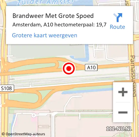 Locatie op kaart van de 112 melding: Brandweer Met Grote Spoed Naar Amsterdam, A10 hectometerpaal: 19,7 op 31 december 2021 19:12