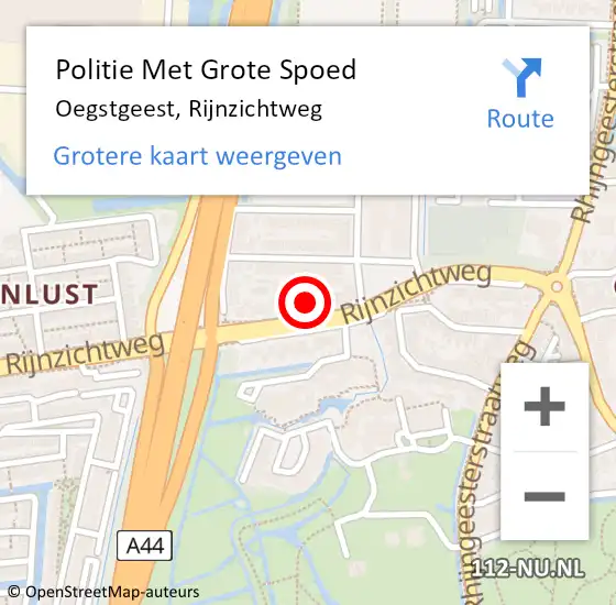 Locatie op kaart van de 112 melding: Politie Met Grote Spoed Naar Oegstgeest, Rijnzichtweg op 31 december 2021 19:13