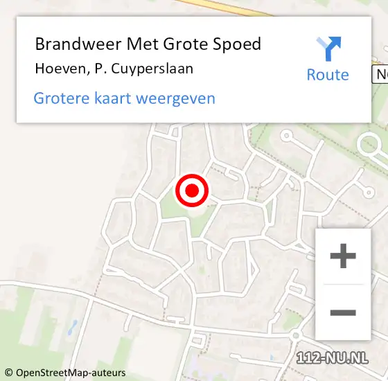 Locatie op kaart van de 112 melding: Brandweer Met Grote Spoed Naar Hoeven, P. Cuyperslaan op 31 december 2021 19:25