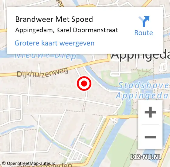 Locatie op kaart van de 112 melding: Brandweer Met Spoed Naar Appingedam, Karel Doormanstraat op 31 december 2021 19:35