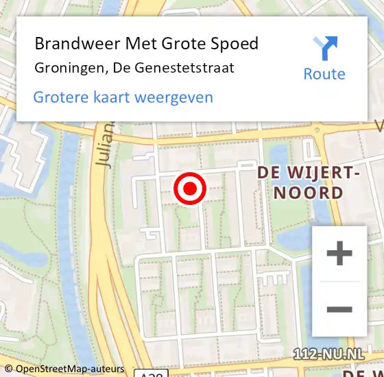 Locatie op kaart van de 112 melding: Brandweer Met Grote Spoed Naar Groningen, De Genestetstraat op 31 december 2021 20:02