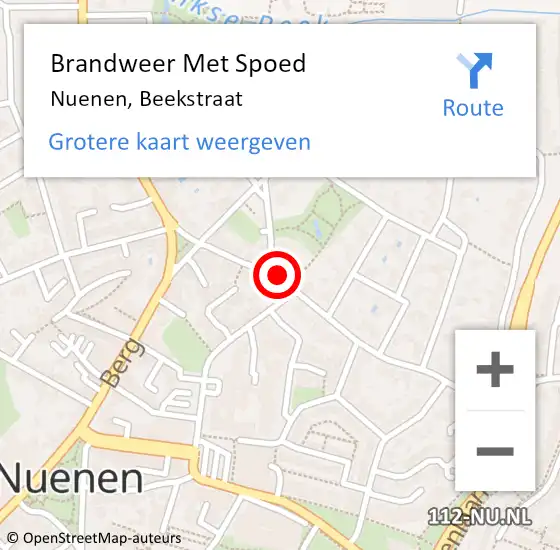 Locatie op kaart van de 112 melding: Brandweer Met Spoed Naar Nuenen, Beekstraat op 31 december 2021 20:11