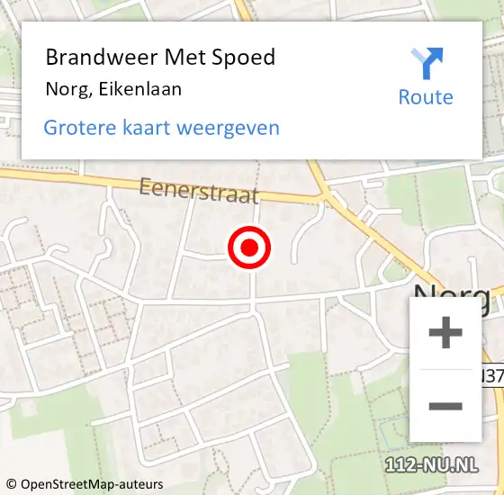 Locatie op kaart van de 112 melding: Brandweer Met Spoed Naar Norg, Eikenlaan op 31 december 2021 20:35