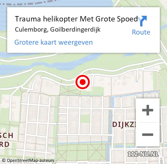 Locatie op kaart van de 112 melding: Trauma helikopter Met Grote Spoed Naar Culemborg, Goilberdingerdijk op 31 december 2021 21:08