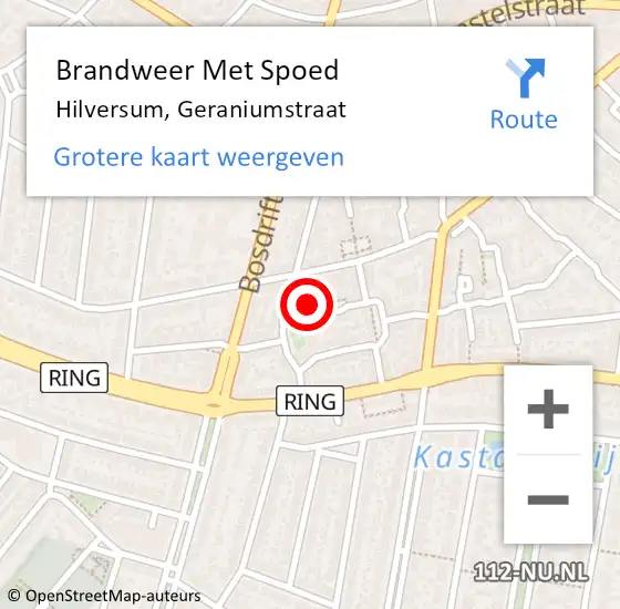 Locatie op kaart van de 112 melding: Brandweer Met Spoed Naar Hilversum, Geraniumstraat op 31 december 2021 21:42