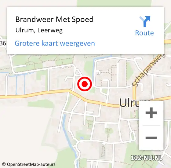 Locatie op kaart van de 112 melding: Brandweer Met Spoed Naar Ulrum, Leerweg op 31 december 2021 21:52
