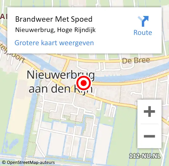 Locatie op kaart van de 112 melding: Brandweer Met Spoed Naar Nieuwerbrug, Hoge Rijndijk op 31 december 2021 22:10