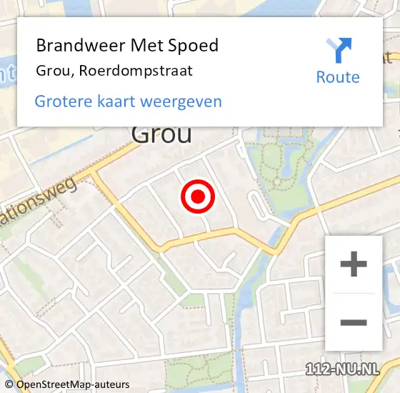 Locatie op kaart van de 112 melding: Brandweer Met Spoed Naar Grou, Roerdompstraat op 31 december 2021 22:26