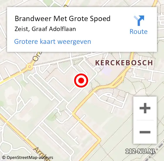 Locatie op kaart van de 112 melding: Brandweer Met Grote Spoed Naar Zeist, Graaf Adolflaan op 31 december 2021 22:51