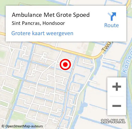 Locatie op kaart van de 112 melding: Ambulance Met Grote Spoed Naar Sint Pancras, Hondsoor op 31 december 2021 23:21