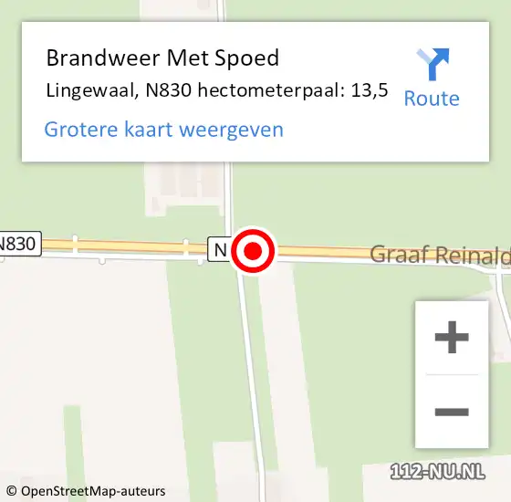 Locatie op kaart van de 112 melding: Brandweer Met Spoed Naar Lingewaal, N830 hectometerpaal: 13,5 op 31 december 2021 23:37