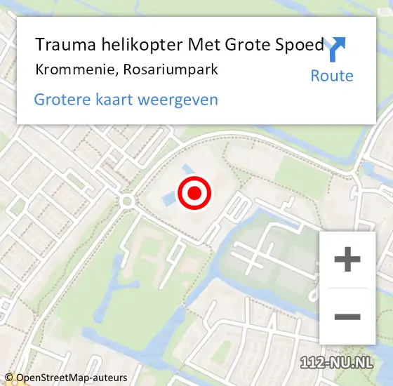 Locatie op kaart van de 112 melding: Trauma helikopter Met Grote Spoed Naar Krommenie, Rosariumpark op 31 december 2021 23:51