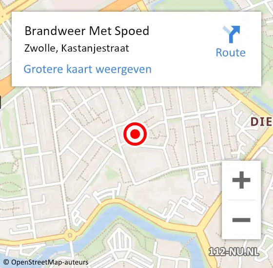 Locatie op kaart van de 112 melding: Brandweer Met Spoed Naar Zwolle, Kastanjestraat op 31 december 2021 23:54