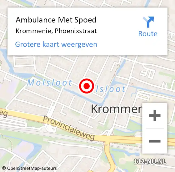 Locatie op kaart van de 112 melding: Ambulance Met Spoed Naar Krommenie, Phoenixstraat op 1 januari 2022 00:03