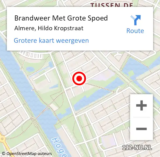 Locatie op kaart van de 112 melding: Brandweer Met Grote Spoed Naar Almere, Hildo Kropstraat op 1 januari 2022 00:04