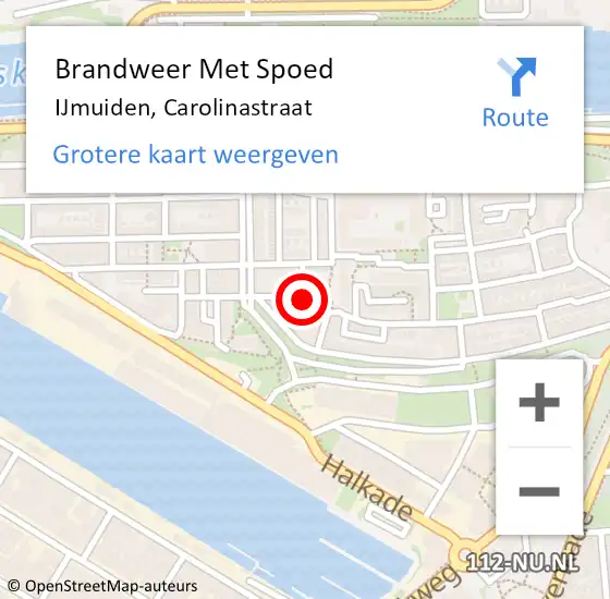 Locatie op kaart van de 112 melding: Brandweer Met Spoed Naar IJmuiden, Carolinastraat op 1 januari 2022 00:08