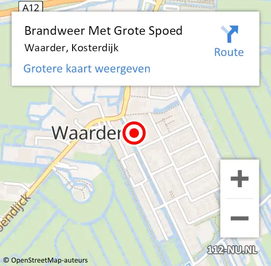 Locatie op kaart van de 112 melding: Brandweer Met Grote Spoed Naar Waarder, Kosterdijk op 1 januari 2022 00:13