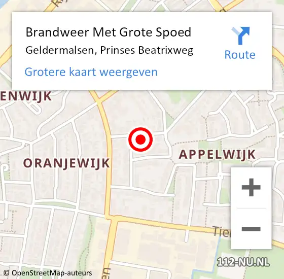 Locatie op kaart van de 112 melding: Brandweer Met Grote Spoed Naar Geldermalsen, Prinses Beatrixweg op 1 januari 2022 00:17