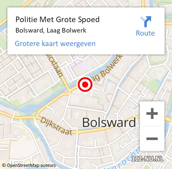 Locatie op kaart van de 112 melding: Politie Met Grote Spoed Naar Bolsward, Laag Bolwerk op 1 januari 2022 00:19