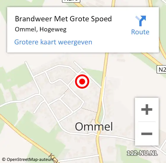 Locatie op kaart van de 112 melding: Brandweer Met Grote Spoed Naar Ommel, Hogeweg op 1 januari 2022 00:20