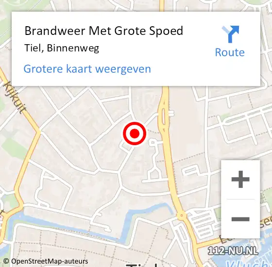 Locatie op kaart van de 112 melding: Brandweer Met Grote Spoed Naar Tiel, Binnenweg op 1 januari 2022 00:25