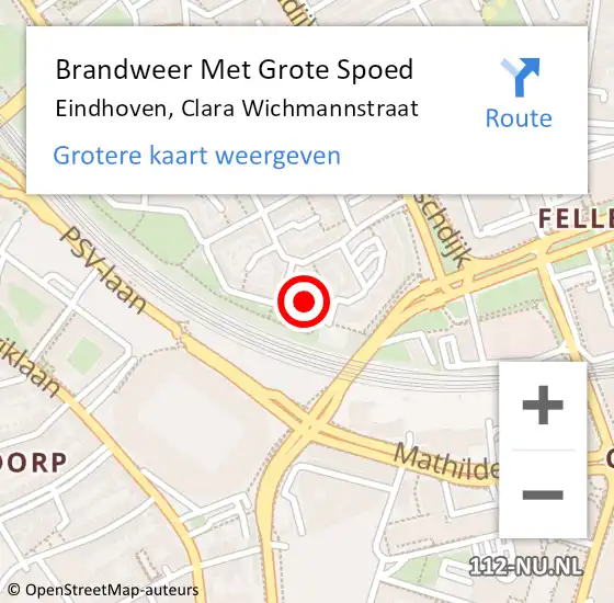 Locatie op kaart van de 112 melding: Brandweer Met Grote Spoed Naar Eindhoven, Clara Wichmannstraat op 1 januari 2022 00:26