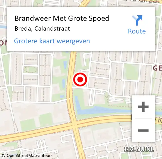 Locatie op kaart van de 112 melding: Brandweer Met Grote Spoed Naar Breda, Calandstraat op 1 januari 2022 00:30