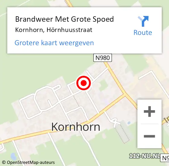 Locatie op kaart van de 112 melding: Brandweer Met Grote Spoed Naar Kornhorn, Hörnhuusstraat op 1 januari 2022 00:40