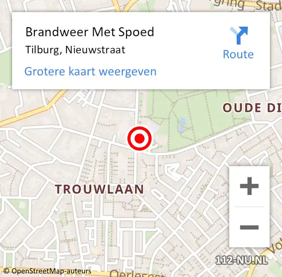 Locatie op kaart van de 112 melding: Brandweer Met Spoed Naar Tilburg, Nieuwstraat op 1 januari 2022 00:43