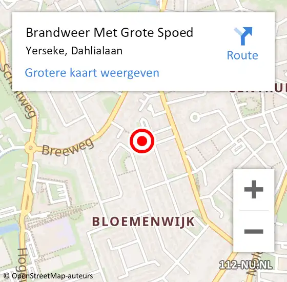 Locatie op kaart van de 112 melding: Brandweer Met Grote Spoed Naar Yerseke, Dahlialaan op 1 januari 2022 00:46