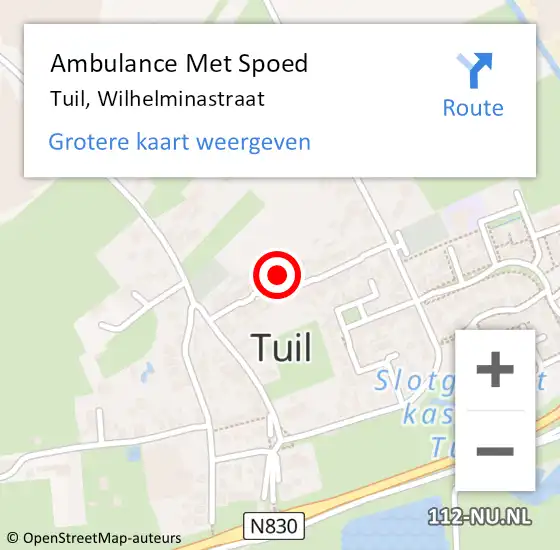 Locatie op kaart van de 112 melding: Ambulance Met Spoed Naar Tuil, Wilhelminastraat op 1 januari 2022 00:46