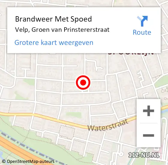 Locatie op kaart van de 112 melding: Brandweer Met Spoed Naar Velp, Groen van Prinstererstraat op 1 januari 2022 01:05