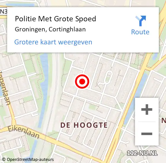 Locatie op kaart van de 112 melding: Politie Met Grote Spoed Naar Groningen, Cortinghlaan op 1 januari 2022 01:07