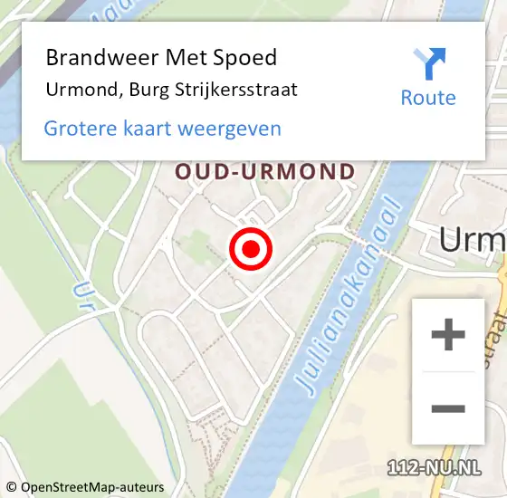 Locatie op kaart van de 112 melding: Brandweer Met Spoed Naar Urmond, Burg Strijkersstraat op 1 januari 2022 01:09