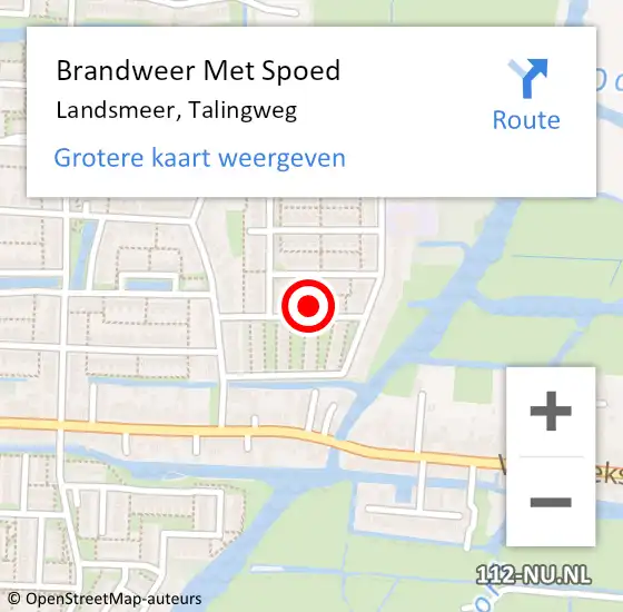 Locatie op kaart van de 112 melding: Brandweer Met Spoed Naar Landsmeer, Talingweg op 1 januari 2022 01:26