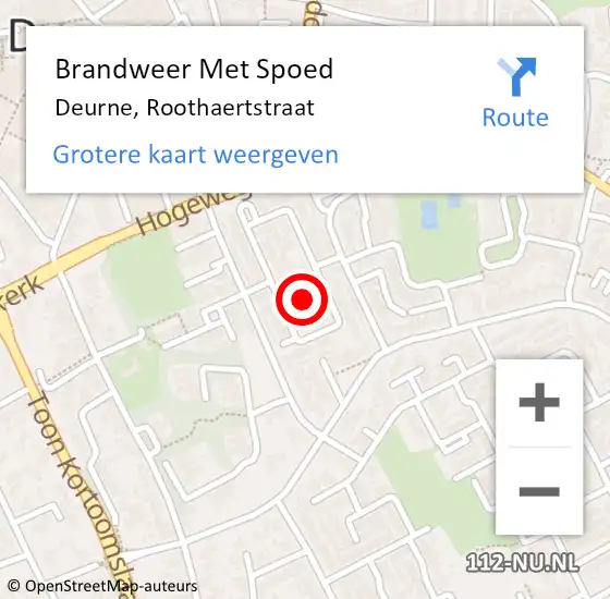 Locatie op kaart van de 112 melding: Brandweer Met Spoed Naar Deurne, Roothaertstraat op 1 januari 2022 01:26