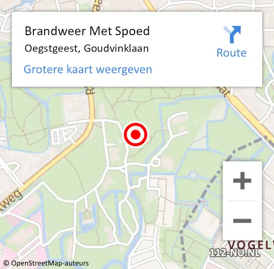 Locatie op kaart van de 112 melding: Brandweer Met Spoed Naar Oegstgeest, Goudvinklaan op 1 januari 2022 01:27