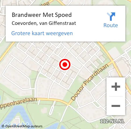 Locatie op kaart van de 112 melding: Brandweer Met Spoed Naar Coevorden, van Giffenstraat op 1 januari 2022 01:38