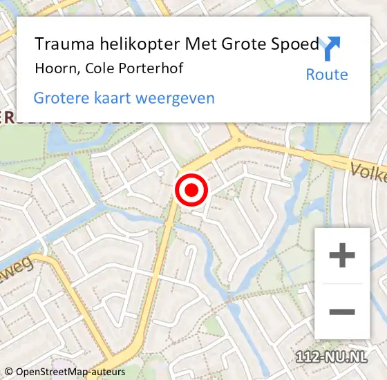 Locatie op kaart van de 112 melding: Trauma helikopter Met Grote Spoed Naar Hoorn, Cole Porterhof op 1 januari 2022 01:48