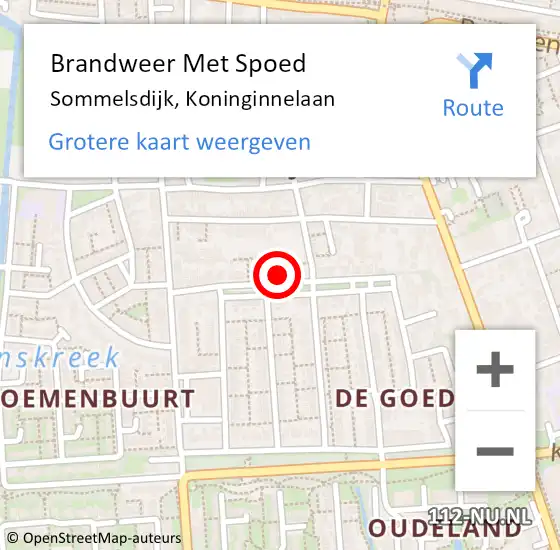 Locatie op kaart van de 112 melding: Brandweer Met Spoed Naar Sommelsdijk, Koninginnelaan op 1 januari 2022 01:50