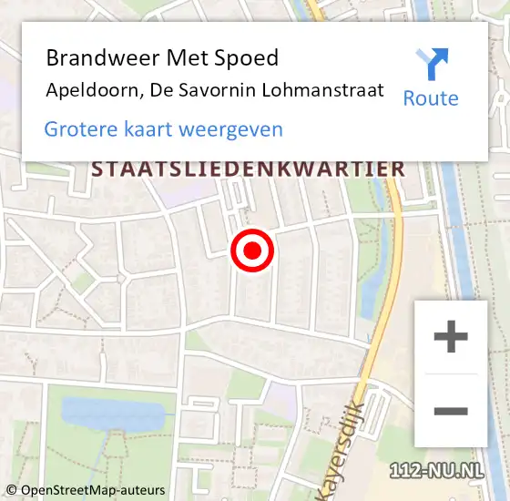 Locatie op kaart van de 112 melding: Brandweer Met Spoed Naar Apeldoorn, De Savornin Lohmanstraat op 1 januari 2022 02:02