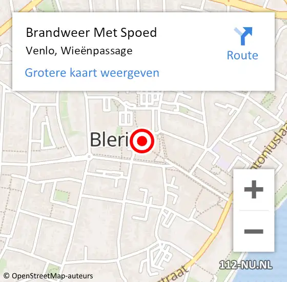 Locatie op kaart van de 112 melding: Brandweer Met Spoed Naar Venlo, Wieënpassage op 1 januari 2022 02:09