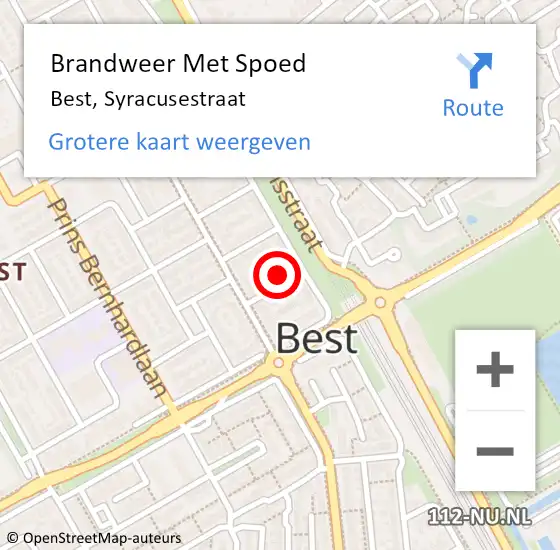 Locatie op kaart van de 112 melding: Brandweer Met Spoed Naar Best, Syracusestraat op 1 januari 2022 02:15