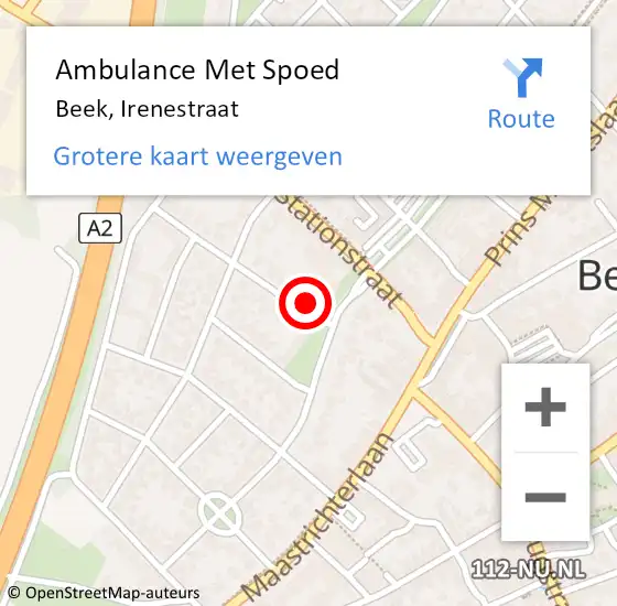 Locatie op kaart van de 112 melding: Ambulance Met Spoed Naar Beek, Irenestraat op 4 juli 2014 01:24