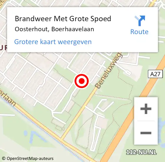 Locatie op kaart van de 112 melding: Brandweer Met Grote Spoed Naar Oosterhout, Boerhaavelaan op 1 januari 2022 02:22