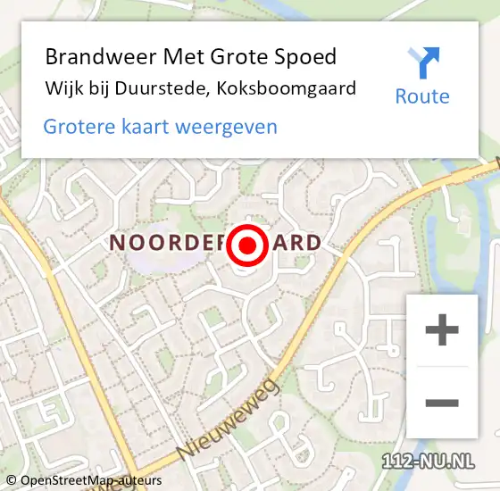 Locatie op kaart van de 112 melding: Brandweer Met Grote Spoed Naar Wijk bij Duurstede, Koksboomgaard op 1 januari 2022 02:23