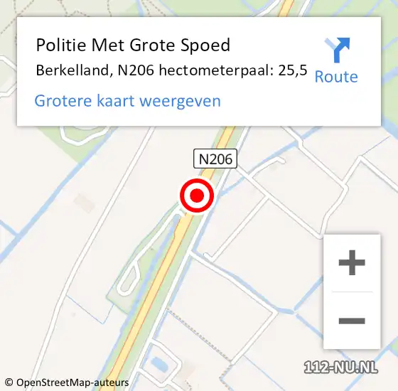 Locatie op kaart van de 112 melding: Politie Met Grote Spoed Naar Berkelland, N206 hectometerpaal: 25,5 op 1 januari 2022 02:23